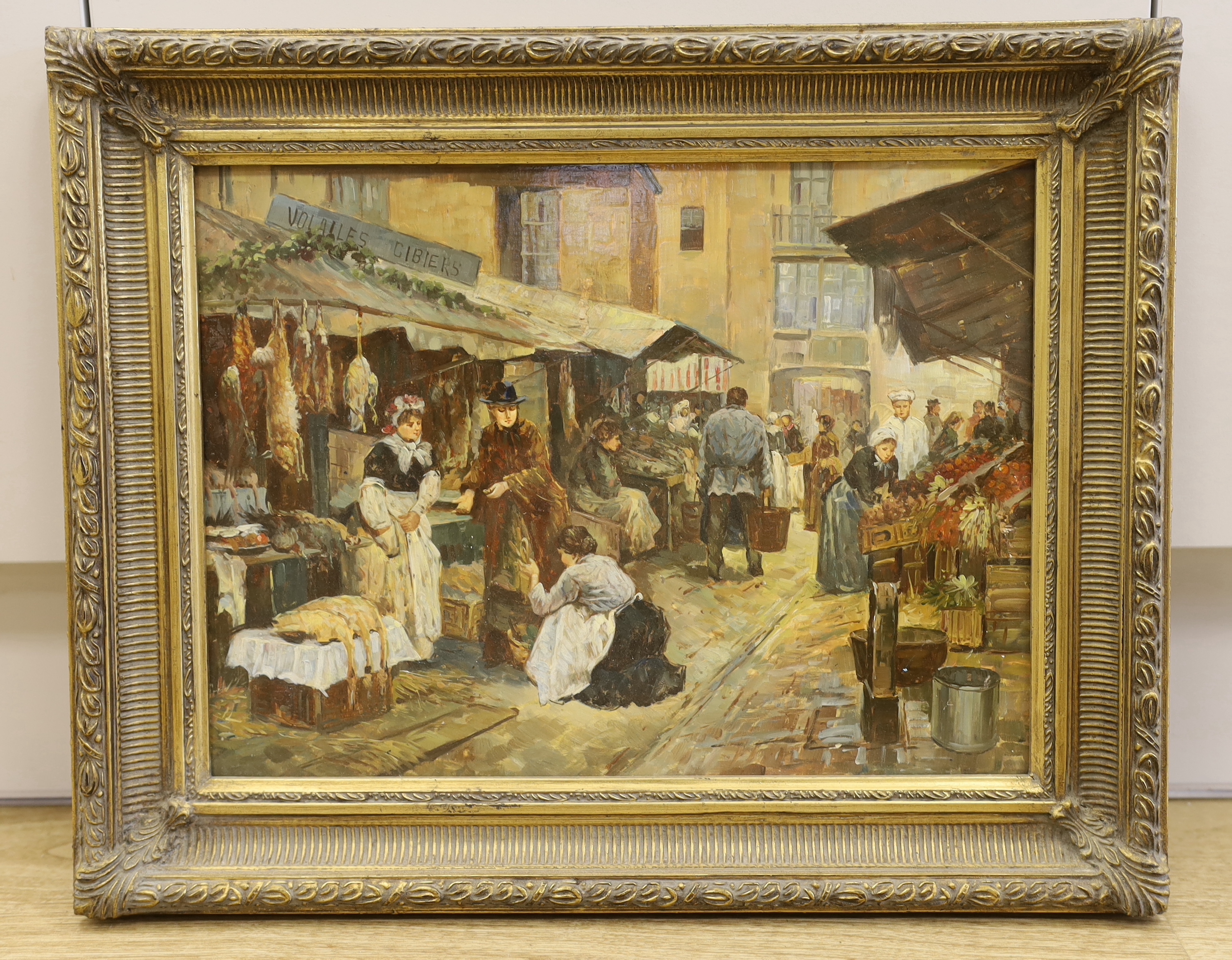 French School, oil on board, Market scene, 29 x 39cm